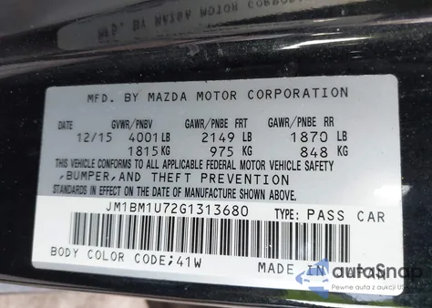 2016 Mazda Mazda3 I Sport from USA, damaged, VIN JM1BM1U72G1313680